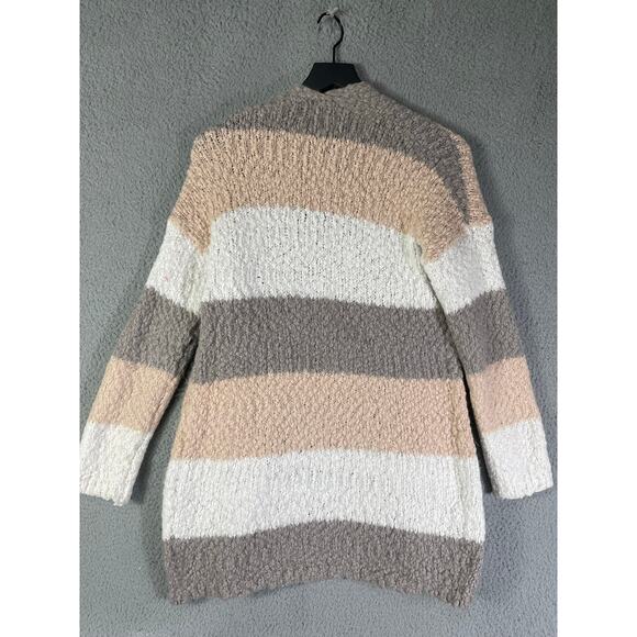 Altar'd‎ State S/M Striped Open Front Cardigan Sweater Tan Gray White Cozy - Picture 2 of 7